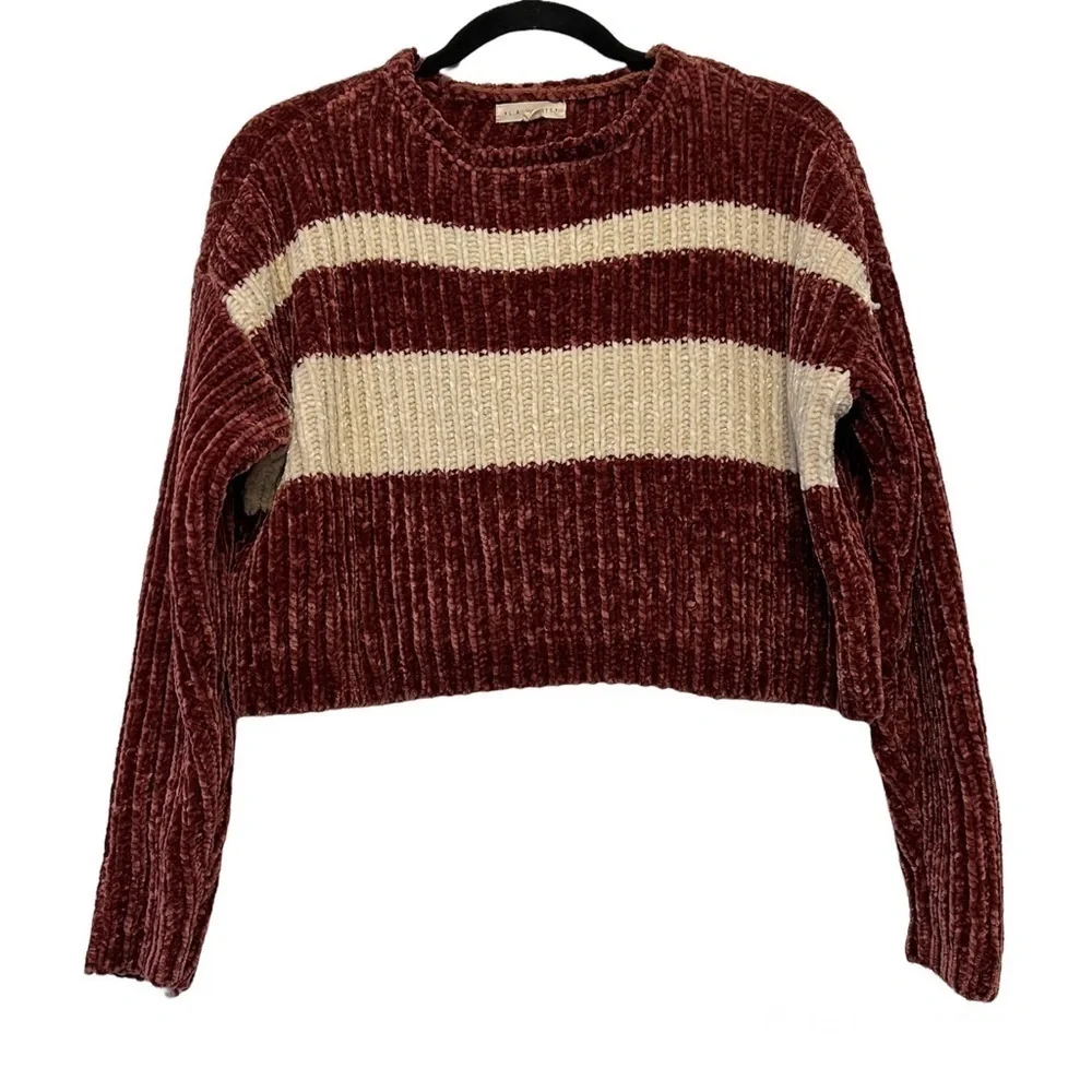 L.A. Hearts Maroon & Cream Fuzzy Sweater